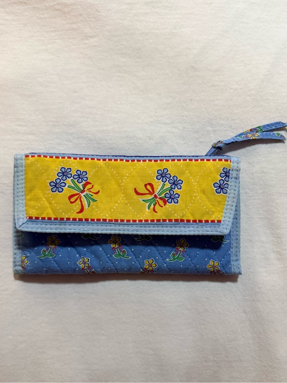 VTG Tanya Lee Design Quilted Trifold Wallet Blue Yellow Floral Cottagecore Y2K